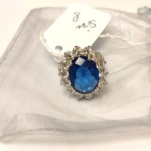 Kenneth Jay Lane Silver ring with blue sapphire Size 8